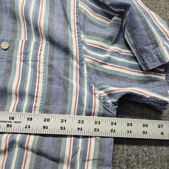 Vintage Eddie-Bauer Vertical-Stripes Shirt L Summer Style Blue Red White - Picture 6 of 9